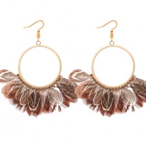 European and American temperament national wind feather earrings Bohemian retro personality fan shaped earrings