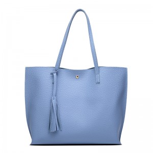 2019 new solid color tassel handbag shoulder bag PU large capacity ladies bag