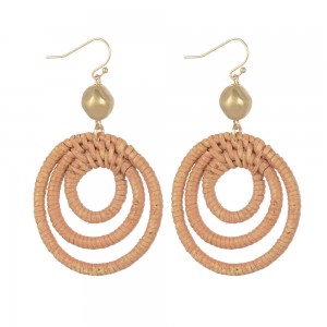 WENZHE Boho Three Circles Weave Rattan Handmade Bamboo Earrings