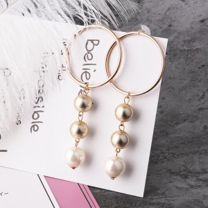 New design women jewelry gold circle pearl tassel pendant earring