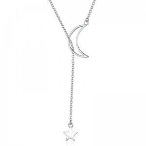 New Fashion 925 Sterling Silver Moon and Star Tales Chain Link Pendant Necklaces for Women Jewelry