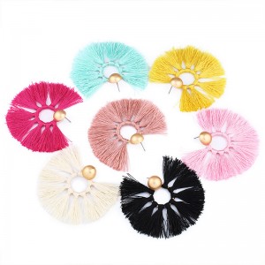 Fashion Boho Handmade Colorful Fan Shape Tassel Stud Hoop Earring