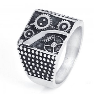 Unique Square Gear Man Ring Party Jewelry Punk Vintage Silver Rings for Men