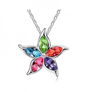 Star fish jewelry necklaces sterling silver 925 jewelry women necklace pendant crystals