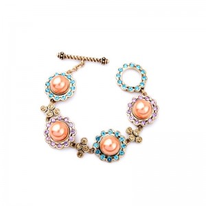 Vintage Colorful Crystal Alloy Cute Young Girls Lovey Pearl Anchor Bracelet