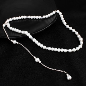 Pearl Back Drop Necklace Simple Long Diamond-Studded Pearl Bridal Pendant Necklace