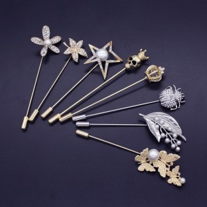 Maple Leaf Long Brooch Pin Fashion Insect Crystal Pin Men’s Suit Pearl Pin