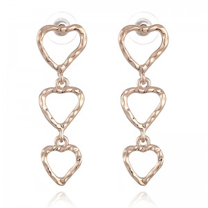 WENZHE new copper metal texture groove love heart earrings