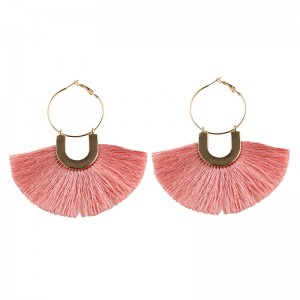 Wholesale Hot Selling Gold Plated Boho Multicolor Fan Shaped Tassel Hoop Earrings For Women Jewellery