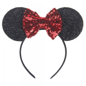 European and American Cute Mouse Ears Headband with Glitter Bow Baby Girl Headband