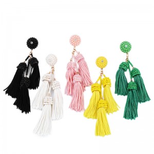 Latest Handmade Layered Pure Color Long Tassel Seed Beads Earrings For Women