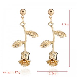 Fashion Zinc Alloy Rose Flowers Drop Earrings 18K Gold Plated Metal Flower Dangle Earrings