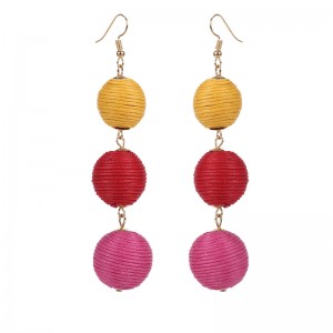 Latest design handmade colorful thread ball earrings long earrings