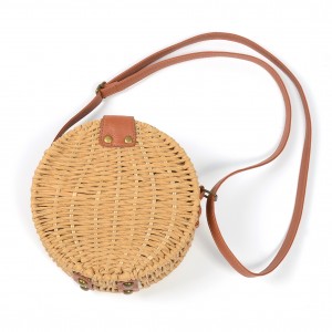 WENZHE Ladies Straw Bags Handwoven Round Rattan Retro Handbags Beach Crossbody Bag Tote