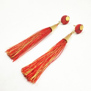 Factory Cheap Wholesale Bohemian Handmade Red Turquoise Long Silk Tassel Earrings