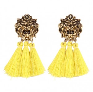 Unique products retro alloy lion head with tassel pendant fashion earring charm jewelry