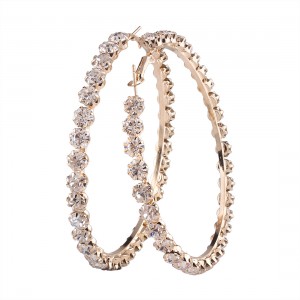 New Trendy Gold Plated Circle Large Rhinestone Hoop Earrings For Women