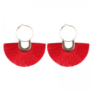 Wholesale Hot Selling Gold Plated Boho Multicolor Fan Shaped Tassel Hoop Earrings For Women Jewellery