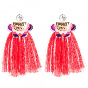 Ladies Earrings Wholesale Fashion Jewelry Metal Flower Sequins Tassel Boho Long Earrings