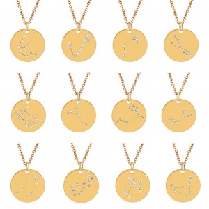 WENZHE Hot Selling Fashion Jewelry 12 Constellation Necklace Gold Stainless Steel Pendant Necklace