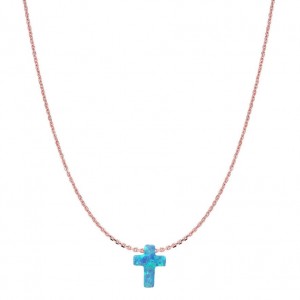 Newest design religious gifts blue opal cross pendant necklace women