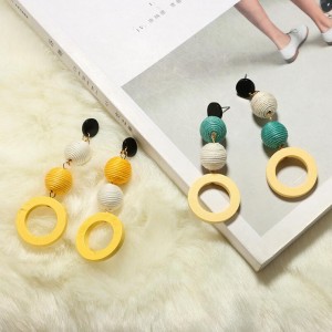 Top Selling Fashion Thread Ball Round Circle Pendant Handmade Boho Earrings