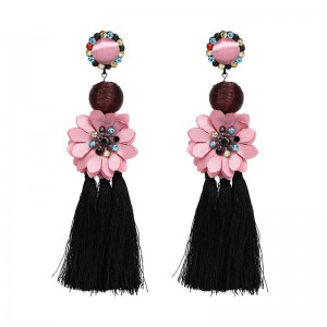 Fashion China Wholesale Ladies Jewelry Crystal Flower Cotton Tassel Earring Designs Earrings for Women