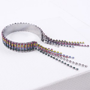 European and American Style Fashion Party Shiny Colorful Crystal Rhinestone Tassel Cuff Bracelet for Women