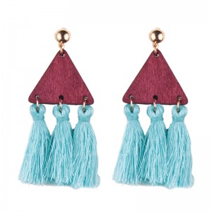 Hot Fashion Wooden Triangle Silk Thread Tassel Earrings For Women Jewelry