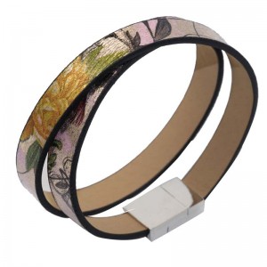 Personalized custom multi-layered printed womens leather bracelet