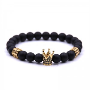 New Design Trendy Crown Natural Agate Stone Bead Bracelet For Men