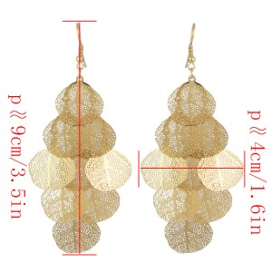 Fashion Statement Jewelry Gold Hollow Multi Layer Leaf Chandelier Earrings for Women