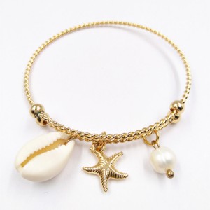 Wholesale Starfish Shell Pearl Bracelet Fashion Ladies Gold Bangle Jewelry