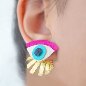 Gold earrings 2018 fashion new design handmade leather stud eye statement earrings for woman jewelry