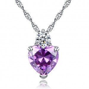 Sparkly Sparkle Heart Cut Purple Cubic Zirconia Crystal Pendant Necklace For Girls Gifts