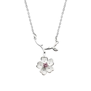 S925 Sterling Silver Clavicle Chain With Single Diamond Sakura Pendant Necklace Female