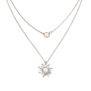 Latest Design Multilayer Sun Flower Pendant Necklace Women Fashion Opal Clavicle Necklace