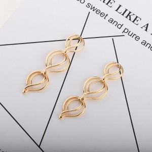 Saudi Gold Earrings Design Metal Alloy Hollow Long Flower Earrings