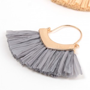 2019 New Handmade Bohemian Gold Hoop Lafite Grass Multi Tassel Drop Earring