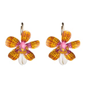 WENZHE New style beautiful hand made pink spray paint flower seashell drop earrings