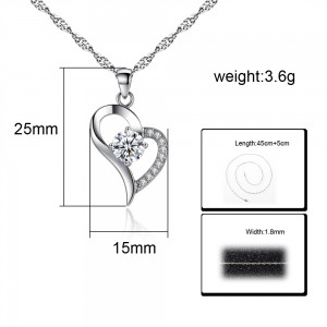 Jewelry Hot sale Fashion latest design custom crystal silver pendant copper alloy zircon love cute heart necklace for women