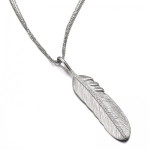 Fashion gold feather necklace crystal paved feather shape pendant necklace jewelry for lady