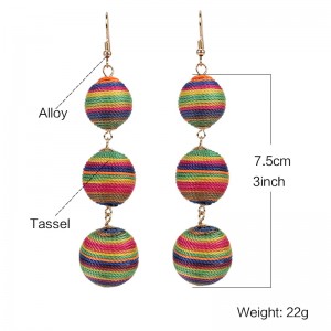 Latest design handmade colorful thread ball earrings long earrings