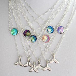 Fashion Two Layers Chain Multicolor Mermaid Fish Scales Fishtail Necklace Wholesale