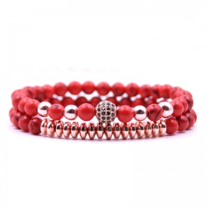 Latest Arrival Rose Gold Copper Bead Mixed Natural Stone Lava Stone Beaded Bracelet Set