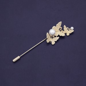 Maple Leaf Long Brooch Pin Fashion Insect Crystal Pin Men’s Suit Pearl Pin