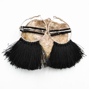 New Models Ladies Earring Black Silk Thread Tassel Beads Hoop Earrings