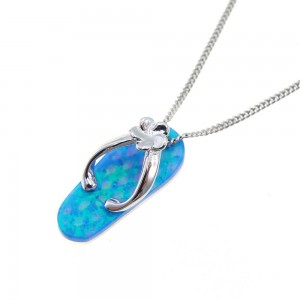 High Quality Opal Jewelry 925 Sterling Silver slipper Blue Fire Opal Pendant Necklace For Women