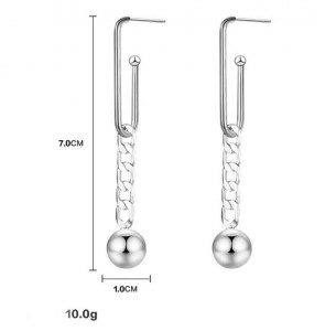 Silver Plated Women Long Fashion Jewelry Metal Chain Drop Earrings With Ball