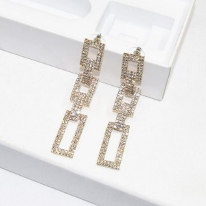 Fashion dangle crystal rectangle earring geometric silver jewelry